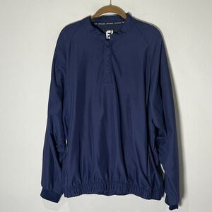 Footjoy‎ Windbreaker Men’s Large Navy Blue Henley Snap Pullover Zip Pockets Golf